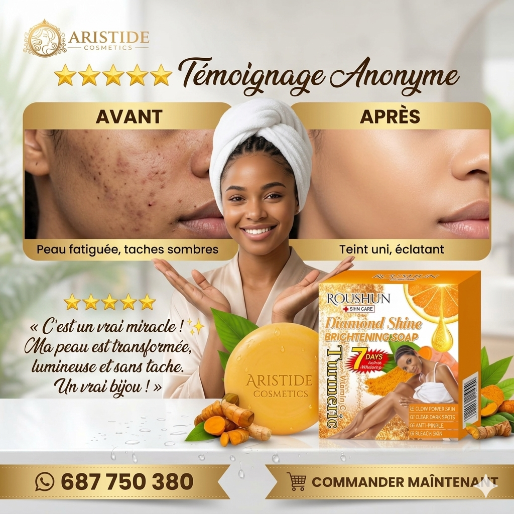 Savon Roushun Diamond Shine Turmeric — Teint Illuminé & Anti-Taches en 7 Jours | Aristide Cosmetics